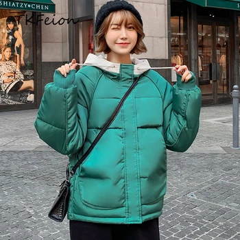 

Womens Winter Warm Coats Green 2019 Spring Autumn Fashion Student Sweet Hooded Cotton-padded Jacket Female Short Parkas with Hat