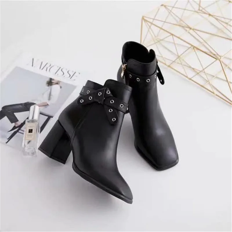 Женские ботинки на молнии; женские ботинки; scarpe donna; ботильоны на высоком каблуке с квадратным носком; Zapatos De Mujer; с бантом-бабочкой