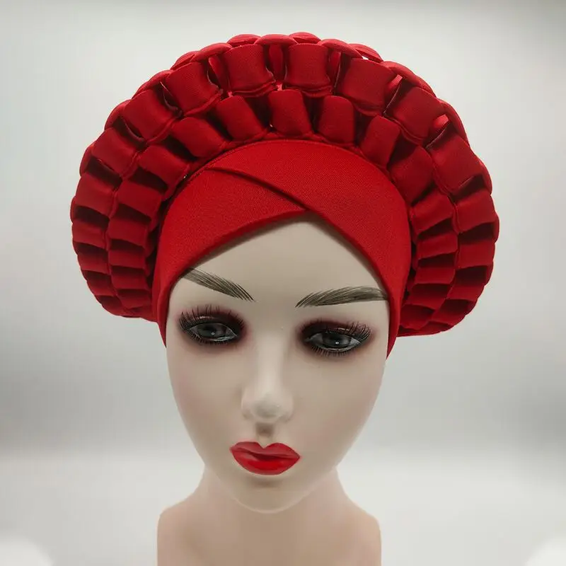 Africa Turban Caps for Women African Aso Oke Headtie Ready to Wear Auto Gele Female Head Wraps Muslim Caps Nigerian Wedding Gele african head wraps