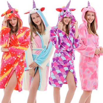 

Kigurumi Unicorn Hooded Adults Bathrobes Rainbow Bath Robe Animal For Girls Pyjamas Nightgown Women Robe Sleepwear Dressing Gown