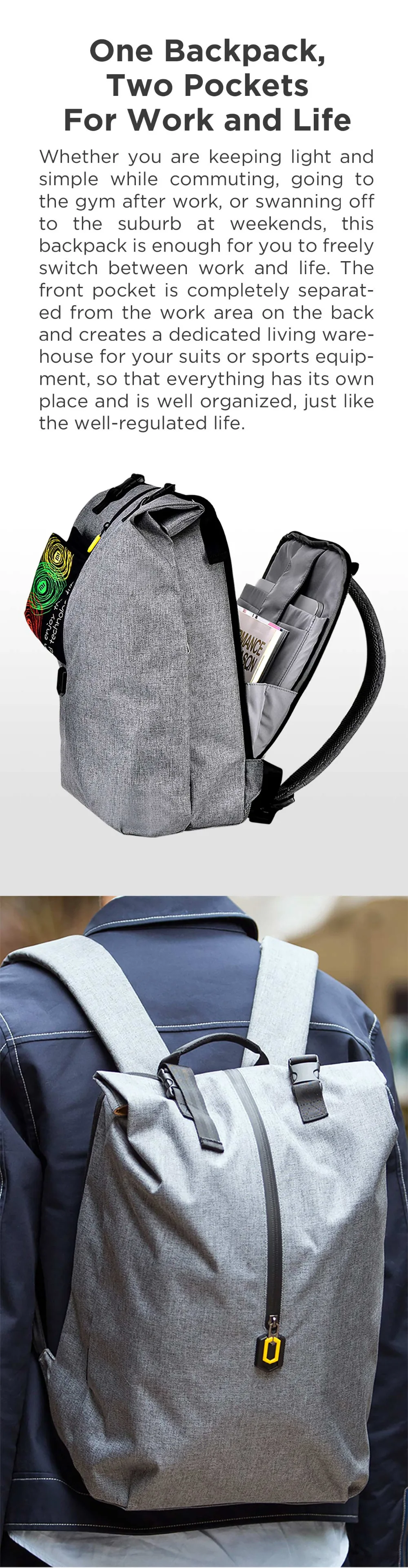 Xiaomi 90FUN Leisure Backpack 14 inch Laptop Bag Outdoor Sports Daypack Light Weight Water Resistant men women Large Capacity