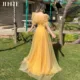 JEHETH-Vestidos de Fiesta de tul Vintage amarillo, línea A, mangas cortas con volantes, longitud hasta el suelo, 2022