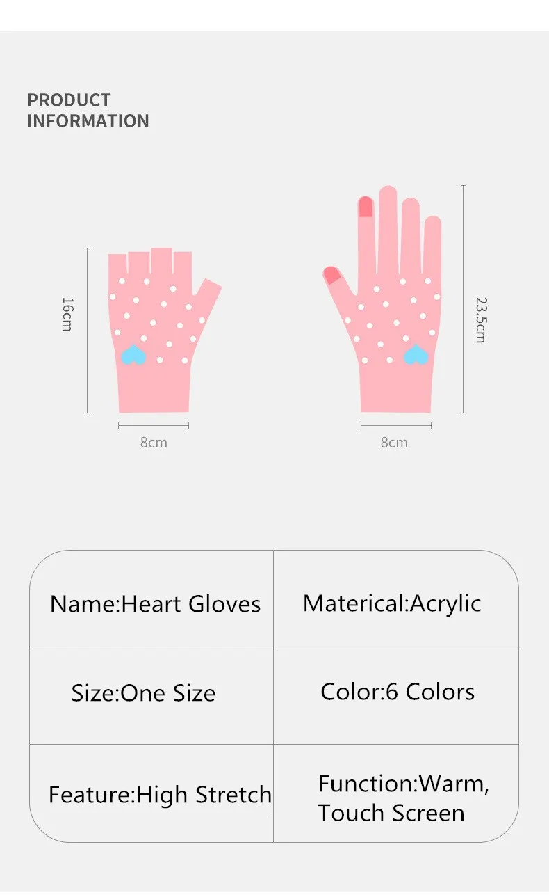 Fashion Love Heart Gloves For Men Full Finger Knitted Gloves Winter Warm Women Half Finger Mittens