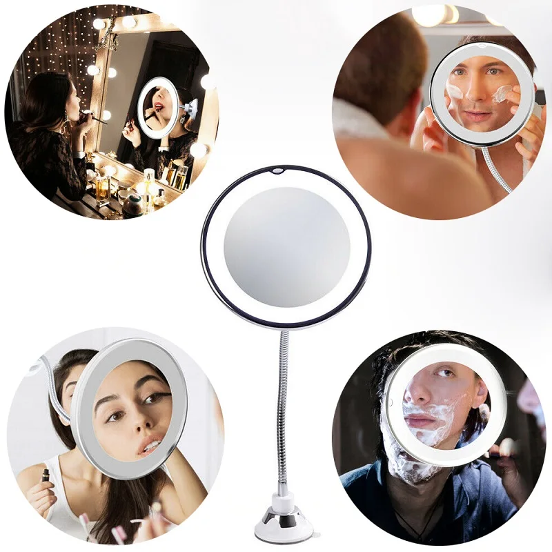 

10X Magnifying Makeup Mirror lamp desktop mirror headlight makeup lamp 360 degree suction cup Flexible adjustable magnifier lamp