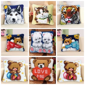 

Animal Series Latch Hook Rug Kits Lovely Bear Bedroom Carpet Embroidery Pillow Latch Hook Foamiran for Needlework Knitting DIY