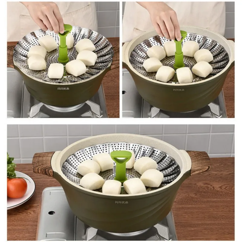 Kitchen Food Steamer Cookware 9 Inches Feet Sanding Stainless Steel Folding Food Steamer