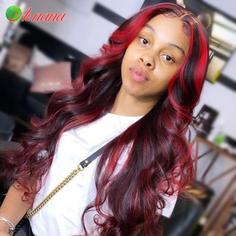 Human Hair Red Highlights Red Black Human Hair Wigs Red Human Hair