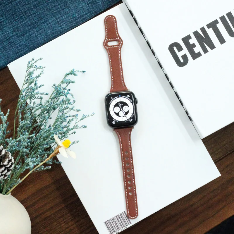 Slim Genuine Leather band For apple watch series 7 6 SE 5 4 3 38MM 42MM Strap Accessorie Bracelet for Iwatch 40MM 44MM 41MM 45MM