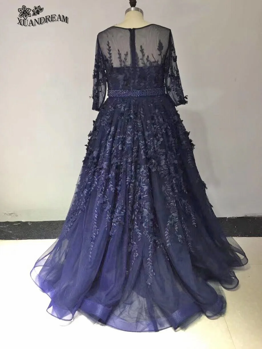 Новое поступление vestido de feste de formatura аппликации вышитые кружевные цветы элегантное парадное с длинными рукавами Выпускные платья XD-70