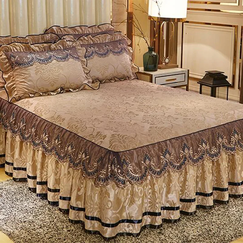 Европейский стиль плинтус простыня 3 шт. покрывала вельветовые кружева окантовка кровать матрас покрытие теплое качество покрывало