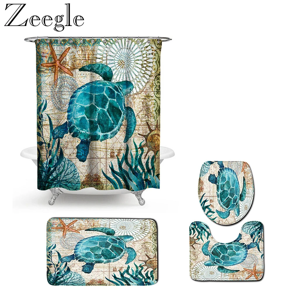 

Waterproof Shower Curtain Bathroom Curtain Absorbent Toilet Cover Mat Washable Foot Mat Bathroom Rug Non-slip Bath Mat Set