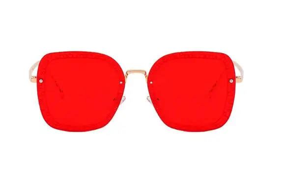 red lens Модные квадратные солнцезащитные очки для женщин, уникальная рамка с надписью, металлические солнцезащитные очки, роскошные большие тени, градиентные мужские солнцезащитные очки UV400 - Цвет линз: red lens