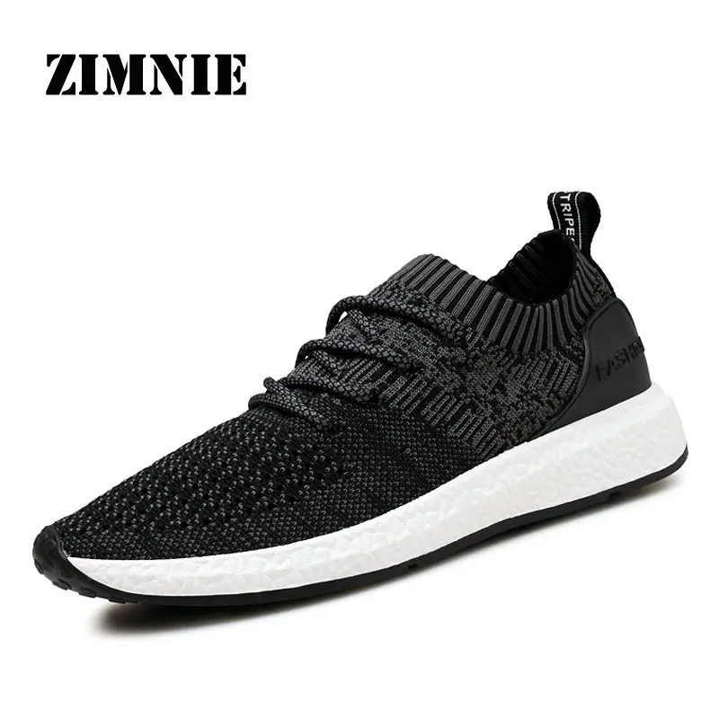 ZIMNIE/брендовая модная мужская обувь для бега; Уличная Повседневная обувь; большие размеры 38-46; дышащая и светильник; Мужская Спортивная обувь на шнуровке - Цвет: Black