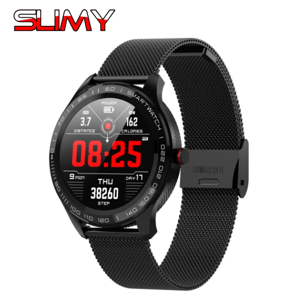 metal black Slimy L9 ECG+ PPG Смарт-часы кровяное давление кислород IP68 Водонепроницаемые умные часы пульсометр наручные часы напоминание о звонке - Color: metal black
