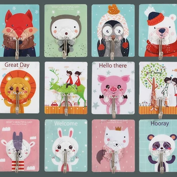 

10pcs Plastic Cartoon Animal Cute Strong Paste Sticker Hooks for Home Bathroom Kitchen Key Towel Self-adhesive Hanger Holder