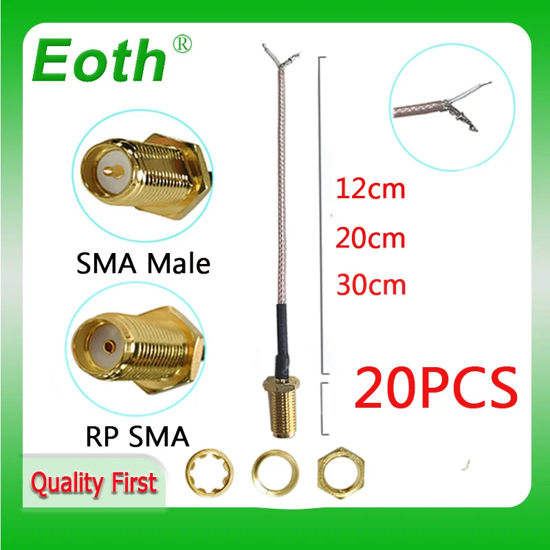 Eoth 20pcs RG316 Coaxial Cable SMA Female Socket PCB Solder Pigtail Jack plug Wire Connector for WIFI Wireless Router GPS GPRS