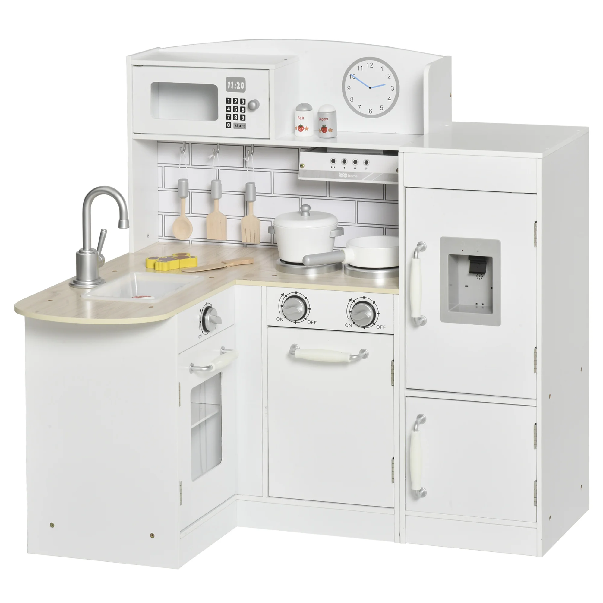 Krachtig Aap beeld Homcom Houten Speelgoed Keuken Voor Kinderen + 3 Jaar Oude Kind Cocinite  Met Koelkast Magnetron Sink 86X64X84,5 Cm Wit|Keuken Speelgoed| - AliExpress