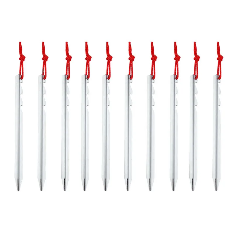 

10Pcs Aluminum Alloy Tent Pegs Nails With Rope Lightweight Outdoor Camping Hiking Tent Stakes Silver
