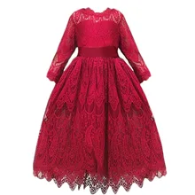 Детские элегантные платья для девочек; платье принцессы; кружевное красное платье подружки невесты; нарядное свадебное платье с длинными рукавами; сарафан для детей; vestidos; 8