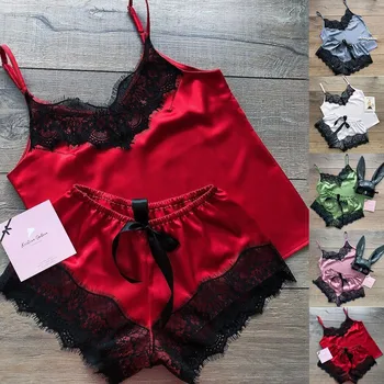 

Satin Silk Pajamas Bow Nightdress Lingerie Women Underwear Sleepwear Satin Seamless sexy soft breathable Sleepwear Women