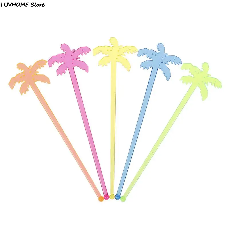 50pcs Coconut Tree Cocktail Swizzle Sticks Drink Stirrer Coffee Muddler Puddler Plastic Night-club Drink/wine Decor