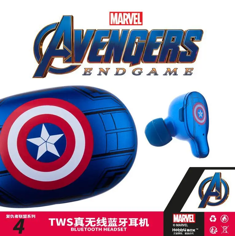 

The Avengers Captain America Iron Man Wireless Bluetooth Earphone TWS Stereo Earplug Headset Charging Storage Box Christmas Gift
