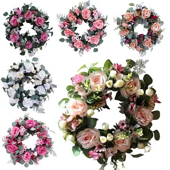 

Wedding Party Beautiful Rose Wreath Artificial Wreath Artificial Rose Hydrangea Round Garland Wall Decoration Valentine's Day