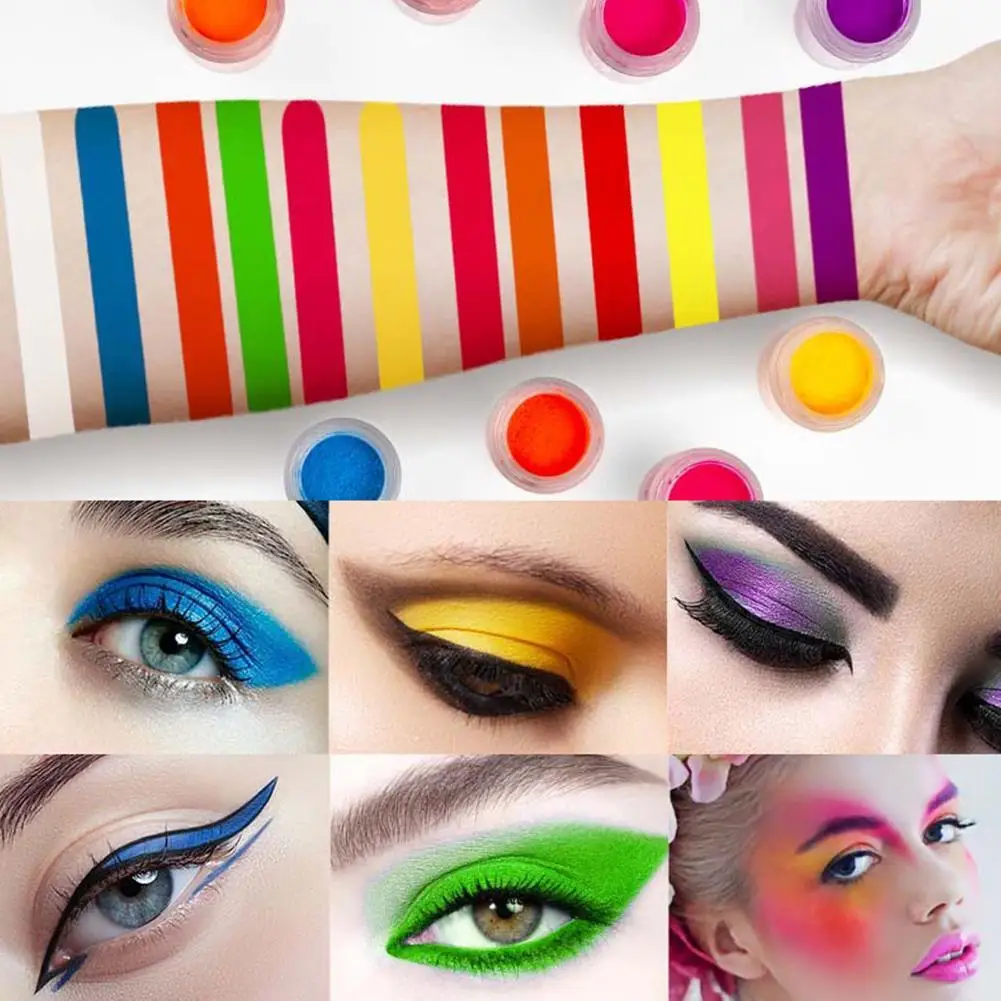 

12 Orders Neon Eyeshadow High Pigment Loose Powder Yellow Green Blue Eye Shadow Dust Summer Matte Eyeshadow Powder Palette