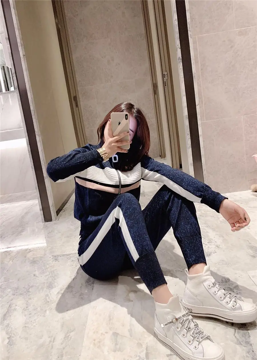 Two-piece tide fashion women's clothing new autumn sports leisure suit women knitting cardigan pants