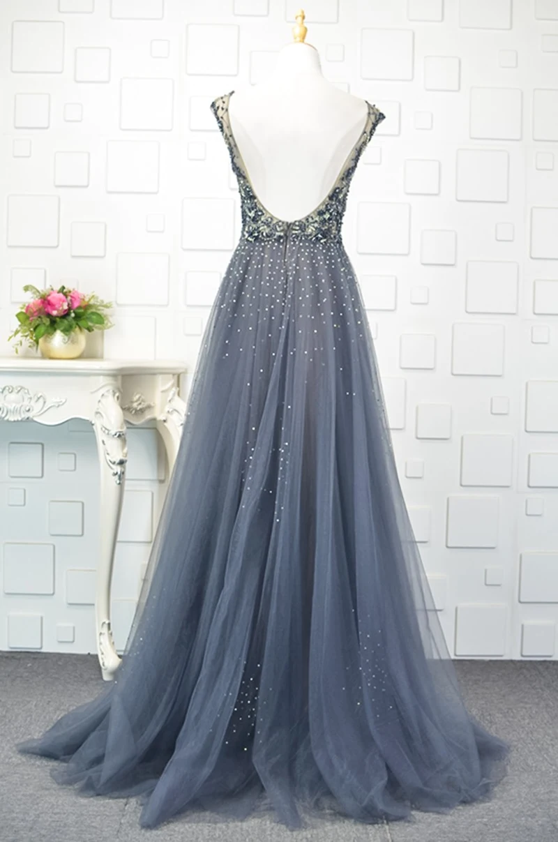 YY087 arabic evening dress long v-neck backless navy blue mother of bride dress A-line evening gown new robe soiree sexy longue