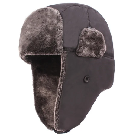 Gray HT2762 Толстая теплая зимняя шапка, Мужская лыжная шапка, ветрозащитная Русская Шапка, Мужская меховая шапка, Русская Шапка, Мужская зимняя шапка-бомбер - Color: Gray