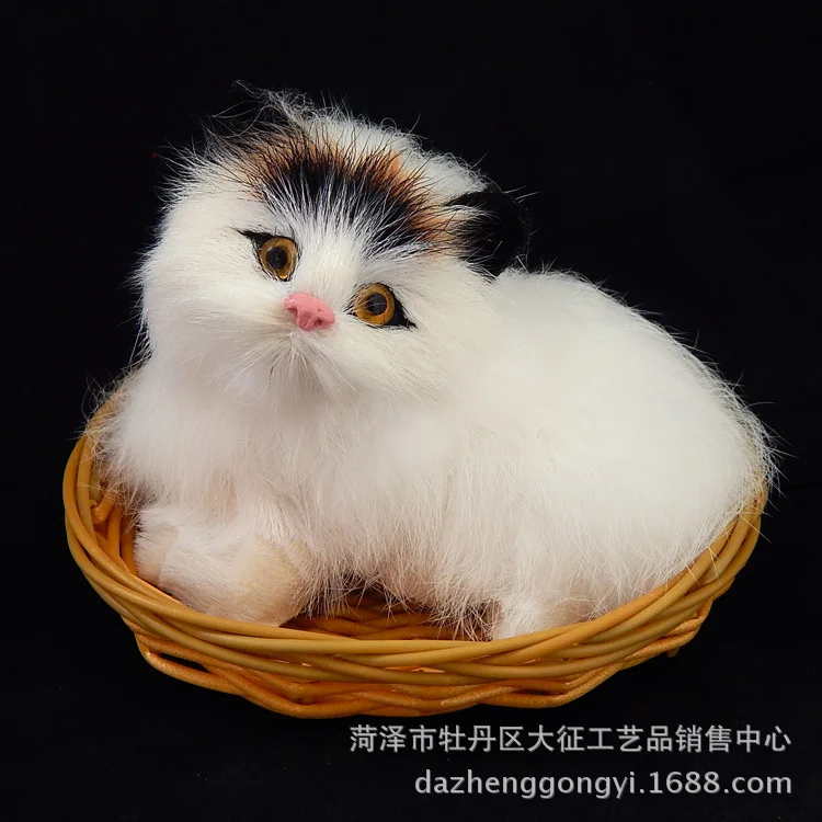 Black head cat Имитация животных, маленькая Лежащая кошка, мануальная плюшевая игрушка, имитация кошачьих подарков, украшения с корзиной - Цвет: Black head cat
