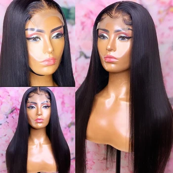 

28 30 Inch Straight 13X4 Lace Front Human Hair Wigs Brazilian 4X4 Lace Closure Wig cheap human hair wigs with free shipping