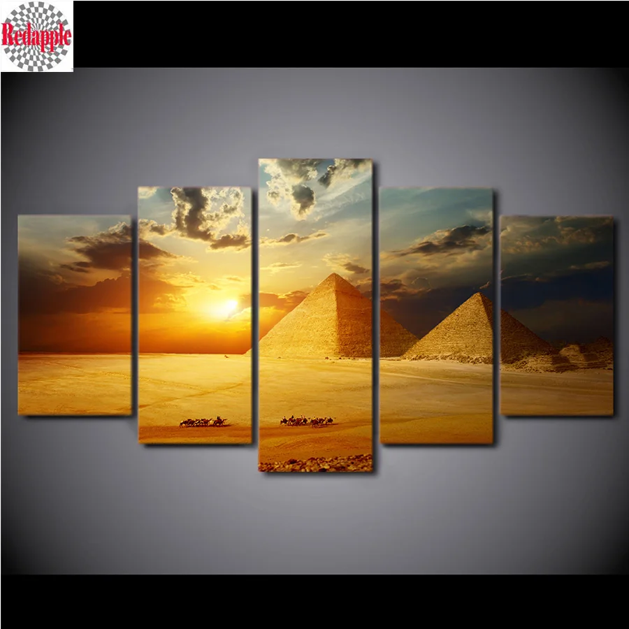 

5 Pcs Egypt Sunset Pyramid Full Square/Round Drill 5D DIY Diamond Painting rhinestone Embroidery Cross Stitch living room decor