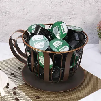 

New Cup Shaped Home Storage Basket for Fruit Snacks Brown Coffee Pod Container Espresso Pod Holder Metal Home Decoration Accesso