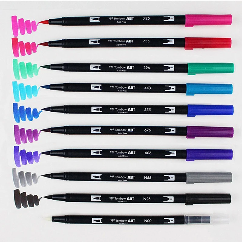 Ручка с двумя кисточками Tombow ABT художественные маркеры каллиграфия яркая 10 шт. в