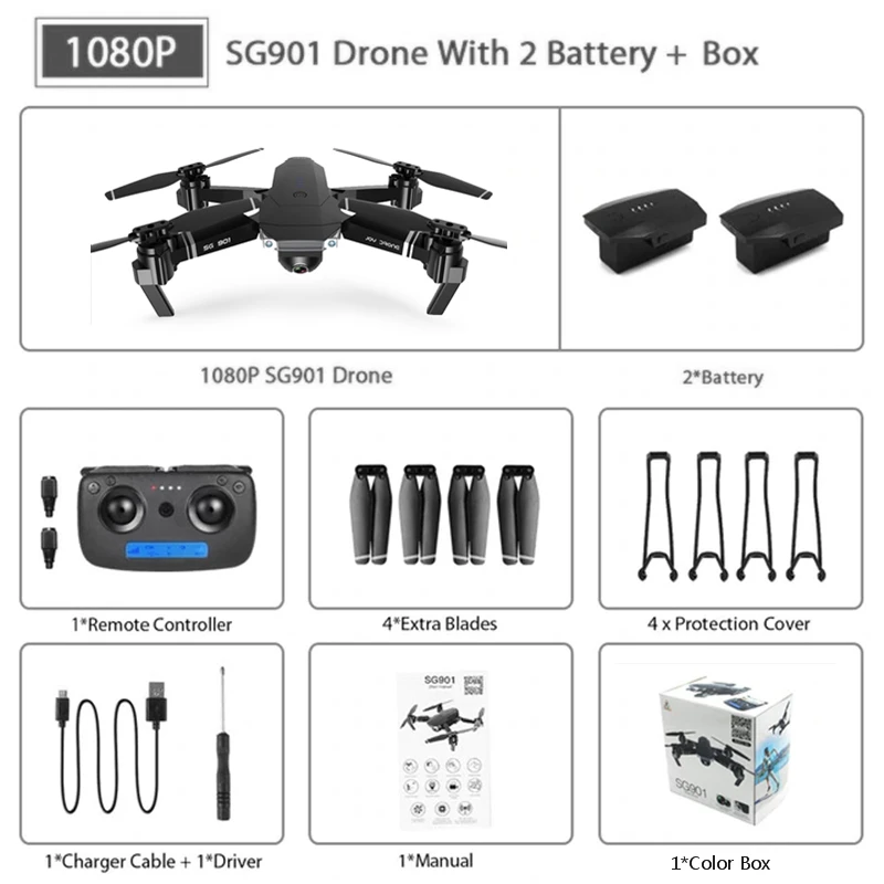 SG901 4K 2B Box SG907 SG901 gps Дрон с камерой 4K HD 5G Wifi складной Радиоуправляемый квадрокоптер оптический поток жестов 1080P HD камера Дрон Беспилотник на радиоуправлении VS SG906 S167 - Цвет: SG901 4K 2B Box