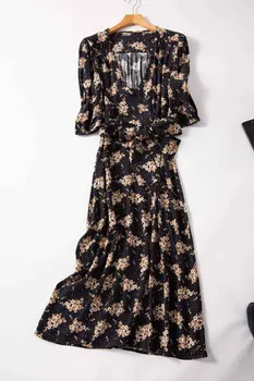 

Women Dress Spring / Summer 2020 Vintage Printing Straps Puff Sleeve Dress
