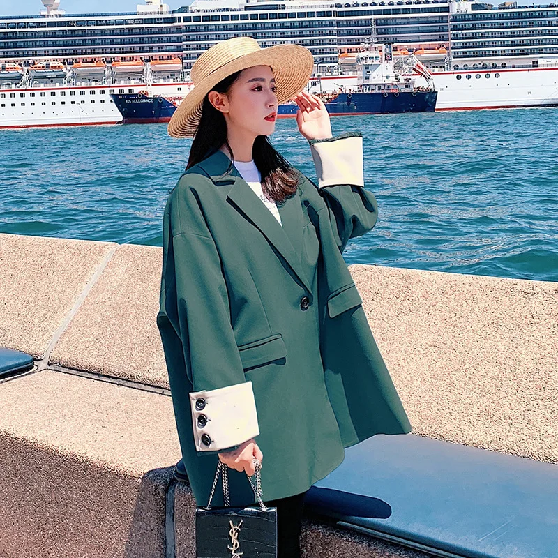 

Fashionable temperament large size women's blazer Autumn new casual solid color loose ladies jacket 2019 female office suit