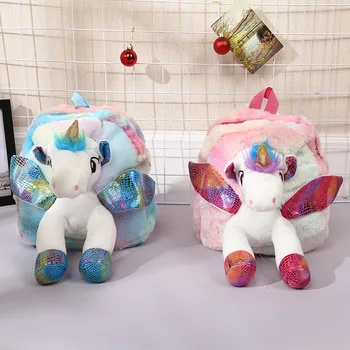 

Backpack Girl Plush School Bag Unicorn Children Student Rucksack Velvet Cartoon Satchel Teenager Kids Ears Printing Book Bag
