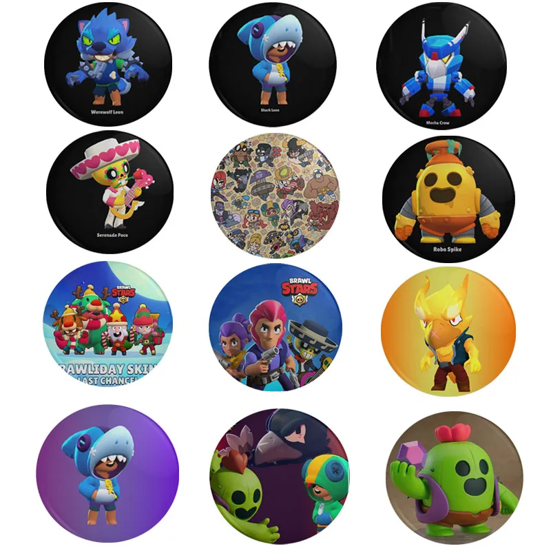 Alfileres de broche de estrellas de brawls para niños, juguetes de placa con dibujo de León, spike, crow, escolar, con botones, insignias de decoración para ropa, regalo de fiesta de colección para chico