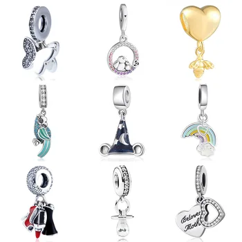 

S925 BeadS Magic Hat Butterfly Bird Bee Parrot Rainbow Pacifier Glamour Trio Dangle Charm fit Lady Bracelets