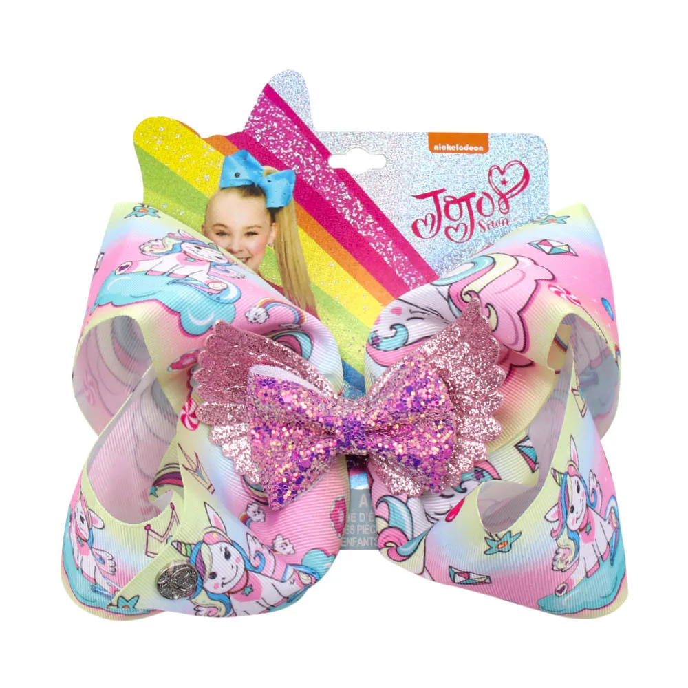 7 дюймов Jojo Siwa большой единорог банты для волос с зажимами для детей девочек Блестящий бант Jojo банты шпильки вечерние аксессуары для волос