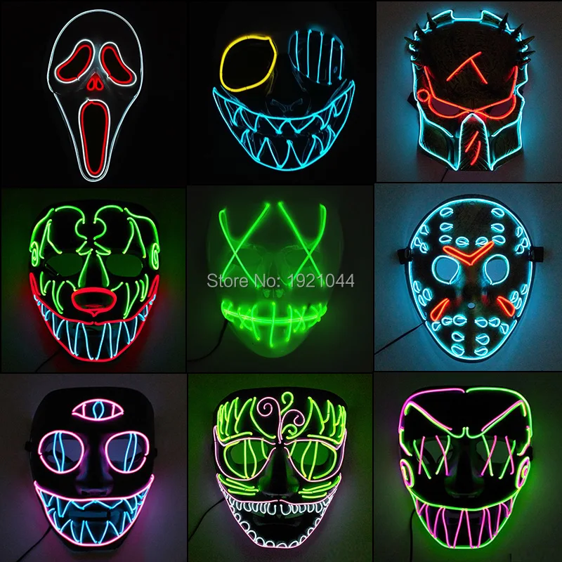 

2019 Hot Sales Fashion EL Wire Glowing Mask LED Party Mask Halloween Costumes Mask for Halloween Horror Theme Party Decoration
