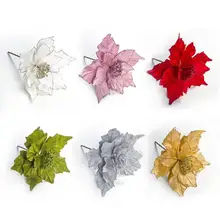 1 шт., искусственные цветы для украшения, блестящие пуансеттия, искусственные цветы, сделай сам, свадебное украшение, Цветочная головка, Рождество