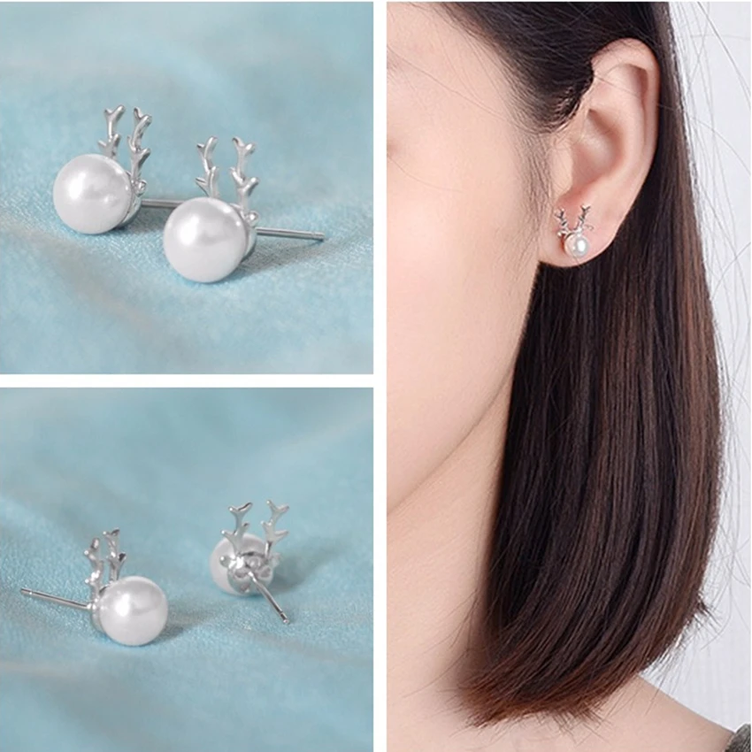 Серьги-гвоздики с рогами Kinitial, Boho, Рождественские оленьи рога, жемчужная серьга с оленем для женщин, ювелирные изделия, femme oorbellen