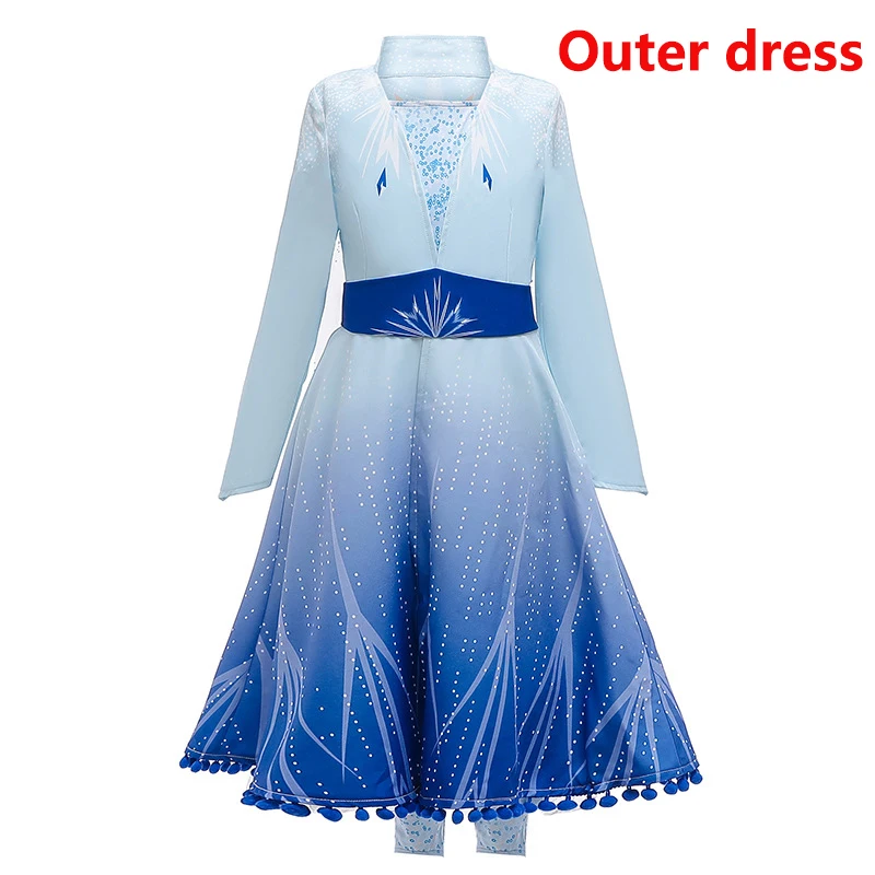 Blue outer dress Предзаказ, Новое Детское платье принцессы платье Эльзы детское нарядное платье без рукавов для девочек queen Эльза 2 шт. Бандажное платье Костюмы Косплэй Эльза Костюм принцессы Косплэй костюм - Цвет: Blue outer dress