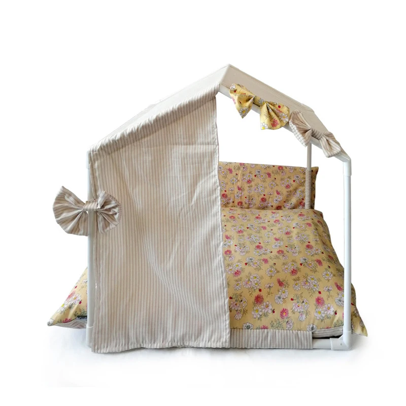 Банты в клетку для дома собаки розовый бежевый летний охлаждающий домик питомца