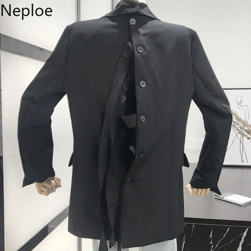 Neploe, Модный женский костюм, пальто, корейский свободный, дикий, со шнуровкой, irrобычная пиджак с карманами, осенняя однотонная одежда 45738