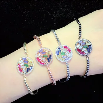 

10pcs/lot Mixed Colors Brass Bracelet Pave Rainbow Cubic Zirconia Round Adjustable Bracelet Fashion Jewelry